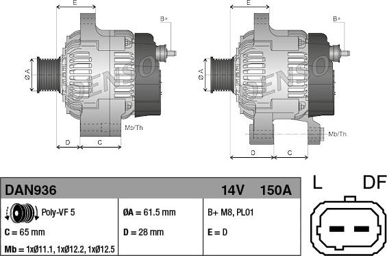 Denso DAN936 - Alternator autospares.lv