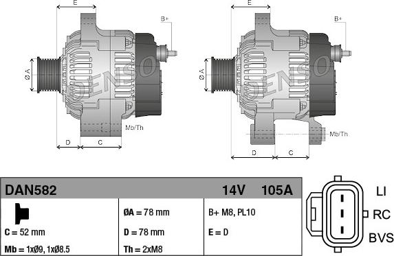 Denso DAN582 - Alternator autospares.lv