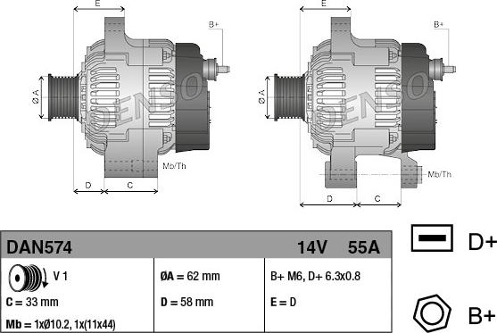 Denso DAN574 - Alternator autospares.lv