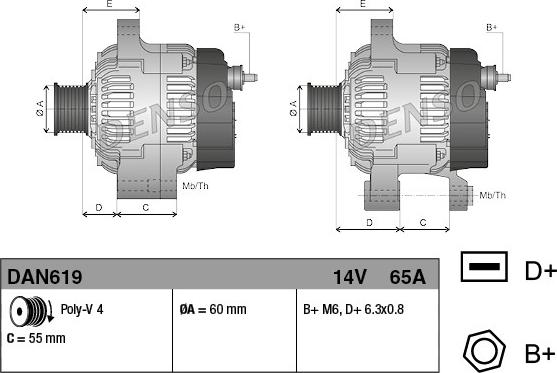 Denso DAN619 - Alternator autospares.lv