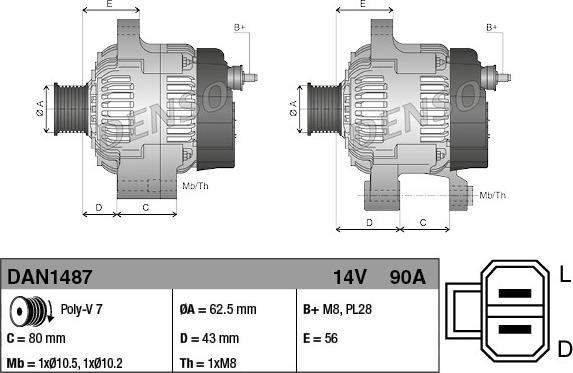 Denso DAN1487 - Alternator autospares.lv