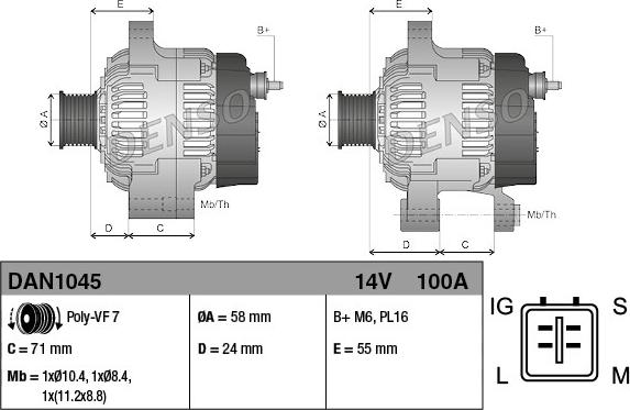 Denso DAN1045 - Alternator autospares.lv