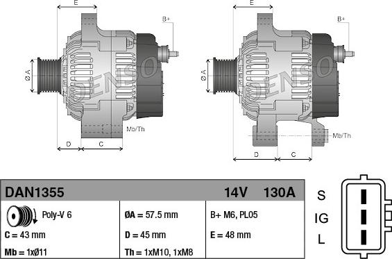 Denso DAN1355 - Alternator autospares.lv