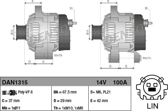 Denso DAN1315 - Alternator autospares.lv