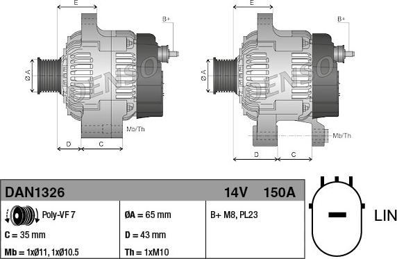 Denso DAN1326 - Alternator autospares.lv