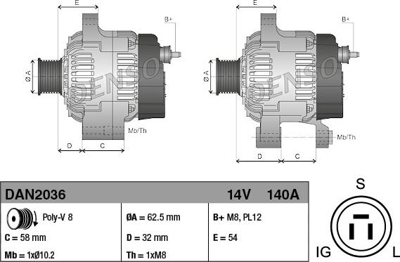 Denso DAN2036 - Alternator autospares.lv