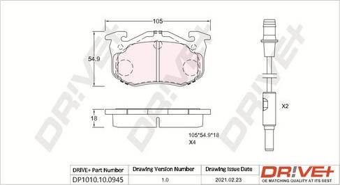 Dr!ve+ DP1010.10.0945 - Brake Pad Set, disc brake autospares.lv