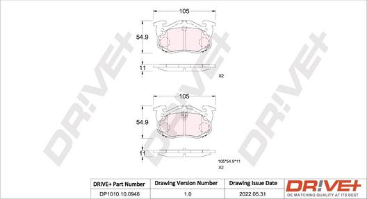Dr!ve+ DP1010.10.0946 - Brake Pad Set, disc brake autospares.lv