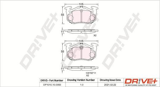 Dr!ve+ DP1010.10.0959 - Brake Pad Set, disc brake autospares.lv