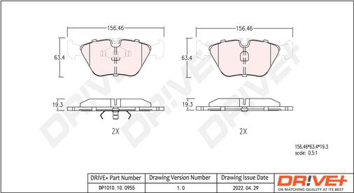 Dr!ve+ DP1010.10.0955 - Brake Pad Set, disc brake autospares.lv
