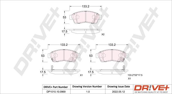 Dr!ve+ DP1010.10.0969 - Brake Pad Set, disc brake autospares.lv