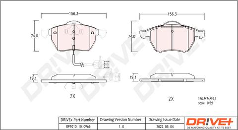 Dr!ve+ DP1010.10.0966 - Brake Pad Set, disc brake autospares.lv