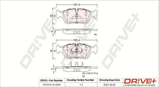 Dr!ve+ DP1010.10.0960 - Brake Pad Set, disc brake autospares.lv