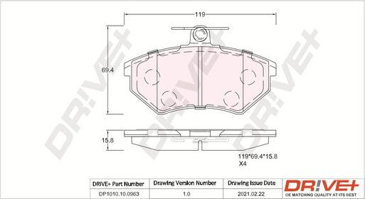 Dr!ve+ DP1010.10.0963 - Brake Pad Set, disc brake autospares.lv