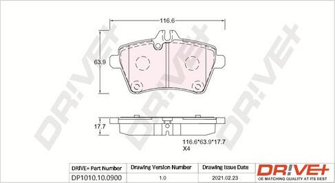 Dr!ve+ DP1010.10.0900 - Brake Pad Set, disc brake autospares.lv