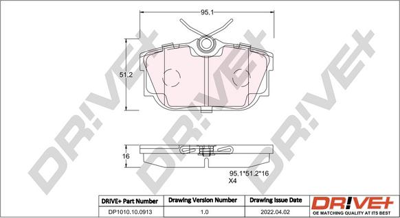 Dr!ve+ DP1010.10.0913 - Brake Pad Set, disc brake autospares.lv