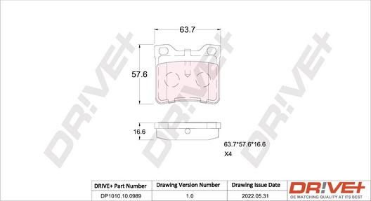 Dr!ve+ DP1010.10.0989 - Brake Pad Set, disc brake autospares.lv