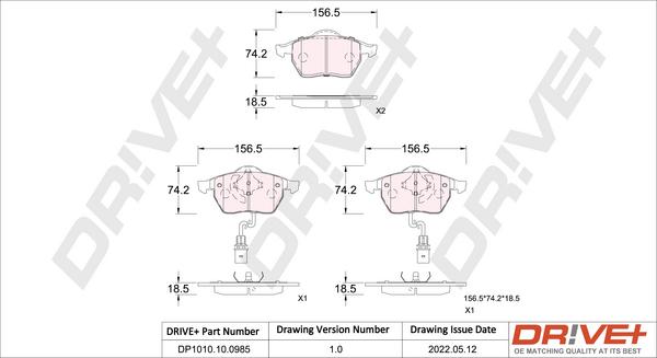 Dr!ve+ DP1010.10.0985 - Brake Pad Set, disc brake autospares.lv