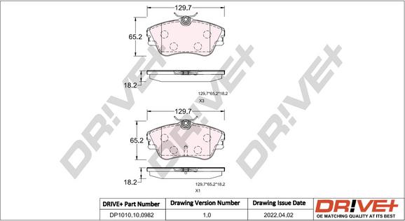 Dr!ve+ DP1010.10.0982 - Brake Pad Set, disc brake autospares.lv