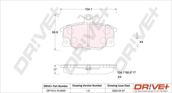 Dr!ve+ DP1010.10.0935 - Brake Pad Set, disc brake autospares.lv