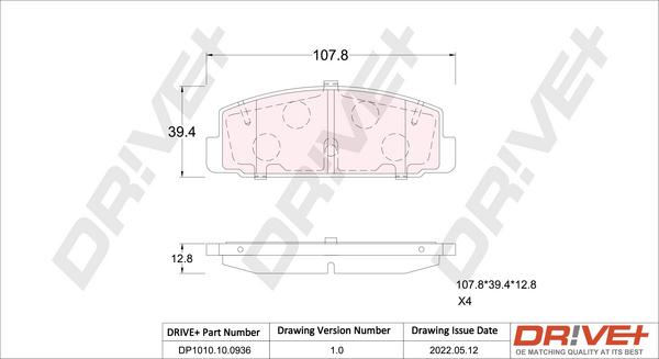 Dr!ve+ DP1010.10.0936 - Brake Pad Set, disc brake autospares.lv