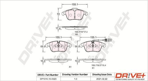 Dr!ve+ DP1010.10.0923 - Brake Pad Set, disc brake autospares.lv