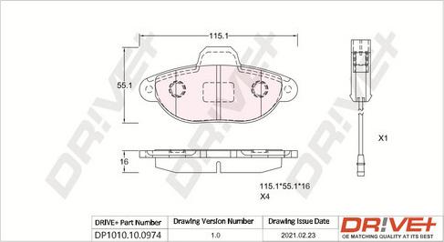 Dr!ve+ DP1010.10.0974 - Brake Pad Set, disc brake autospares.lv