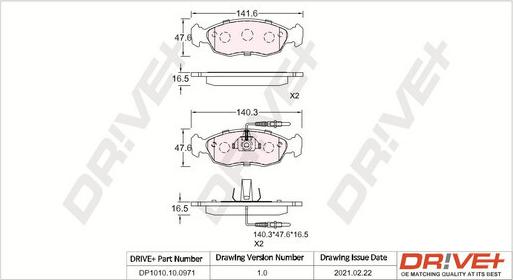 Dr!ve+ DP1010.10.0971 - Brake Pad Set, disc brake autospares.lv