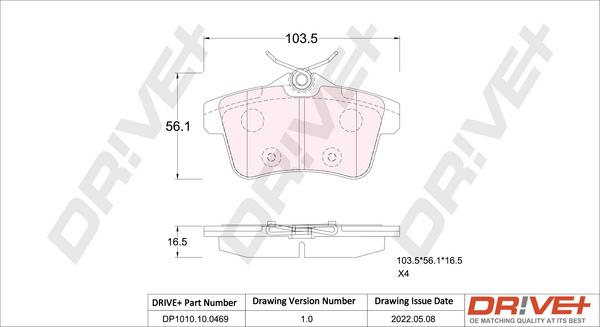 Dr!ve+ DP1010.10.0469 - Brake Pad Set, disc brake autospares.lv