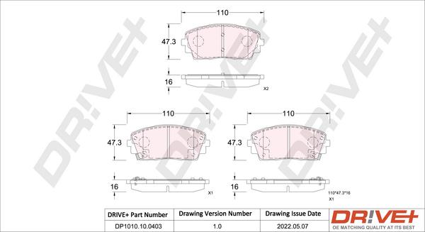 Dr!ve+ DP1010.10.0403 - Brake Pad Set, disc brake autospares.lv