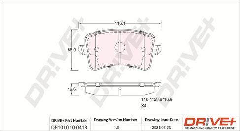 Dr!ve+ DP1010.10.0413 - Brake Pad Set, disc brake autospares.lv