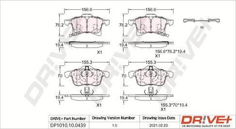 Dr!ve+ DP1010.10.0439 - Brake Pad Set, disc brake autospares.lv