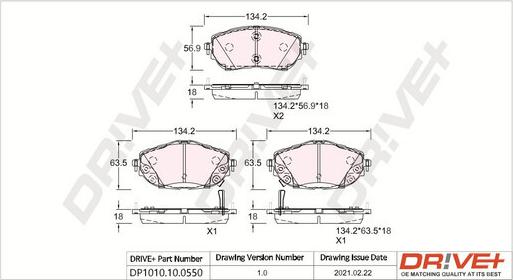 Dr!ve+ DP1010.10.0550 - Brake Pad Set, disc brake autospares.lv