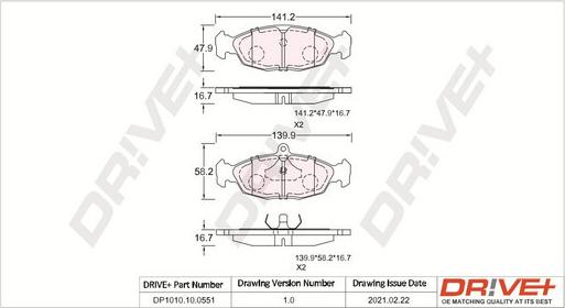 Dr!ve+ DP1010.10.0551 - Brake Pad Set, disc brake autospares.lv