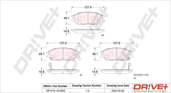 Dr!ve+ DP1010.10.0552 - Brake Pad Set, disc brake autospares.lv