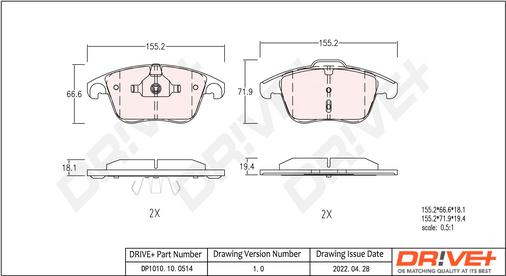 Dr!ve+ DP1010.10.0514 - Brake Pad Set, disc brake autospares.lv