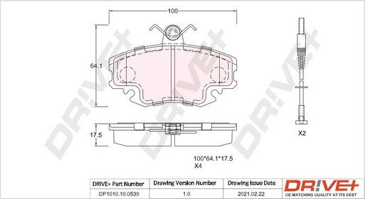 Dr!ve+ DP1010.10.0539 - Brake Pad Set, disc brake autospares.lv