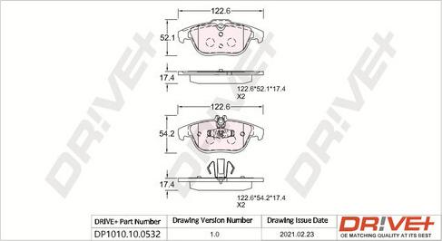 Dr!ve+ DP1010.10.0532 - Brake Pad Set, disc brake autospares.lv