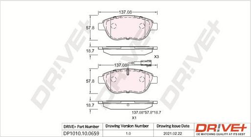 Dr!ve+ DP1010.10.0659 - Brake Pad Set, disc brake autospares.lv