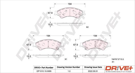 Dr!ve+ DP1010.10.0095 - Brake Pad Set, disc brake autospares.lv