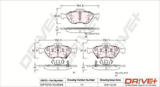 Dr!ve+ DP1010.10.0044 - Brake Pad Set, disc brake autospares.lv