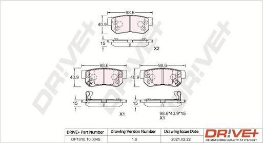 Dr!ve+ DP1010.10.0045 - Brake Pad Set, disc brake autospares.lv