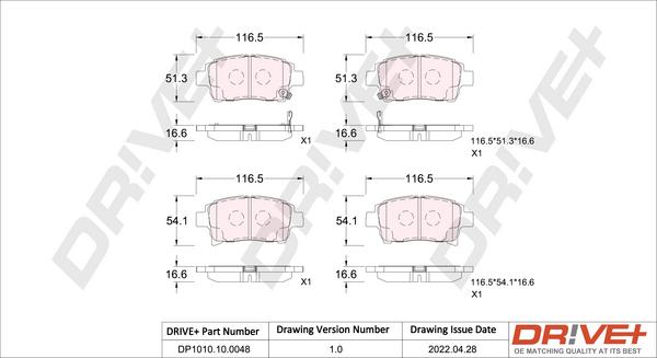 Dr!ve+ DP1010.10.0048 - Brake Pad Set, disc brake autospares.lv
