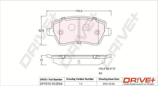 Dr!ve+ DP1010.10.0054 - Brake Pad Set, disc brake autospares.lv