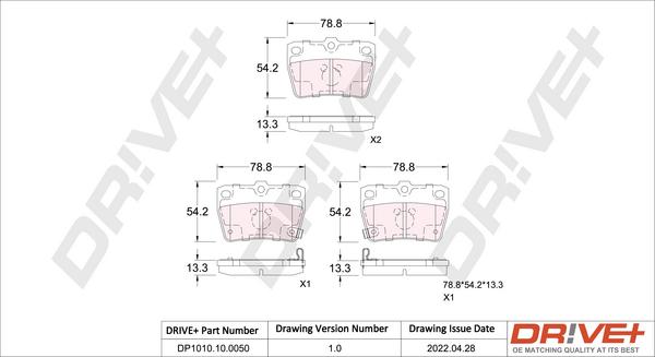 Dr!ve+ DP1010.10.0050 - Brake Pad Set, disc brake autospares.lv