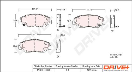 Dr!ve+ DP1010.10.0052 - Brake Pad Set, disc brake autospares.lv