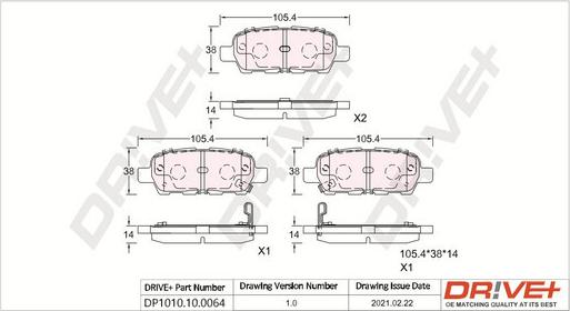 Dr!ve+ DP1010.10.0064 - Brake Pad Set, disc brake autospares.lv