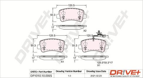 Dr!ve+ DP1010.10.0065 - Brake Pad Set, disc brake autospares.lv