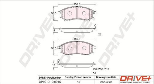 Dr!ve+ DP1010.10.0016 - Brake Pad Set, disc brake autospares.lv