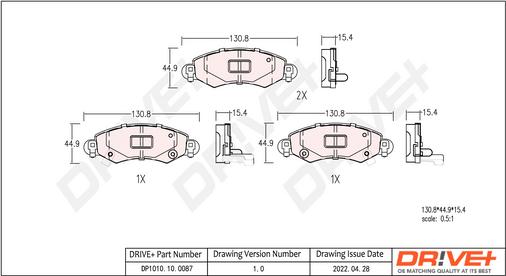 Dr!ve+ DP1010.10.0087 - Brake Pad Set, disc brake autospares.lv